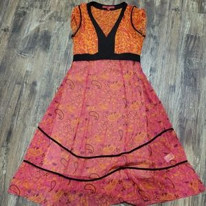 🍁 Narciso Rodriguez x Design Nation Sheer Paisley Dress Orange Pink Lined